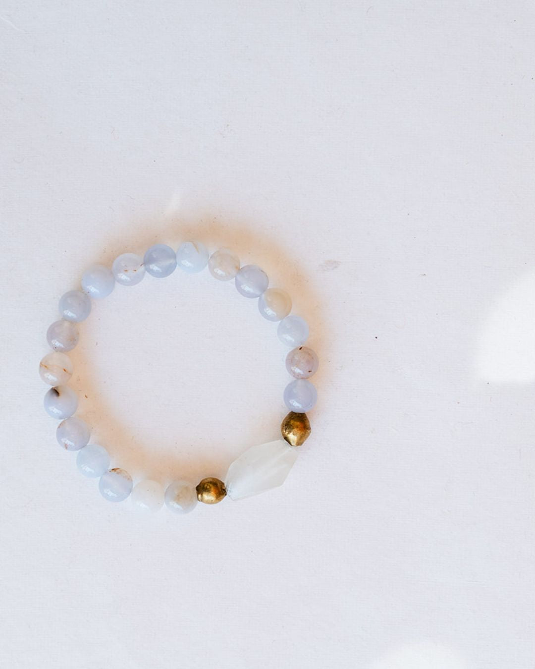 Blue Chalcedony Good Vibes bracelet with gold accent