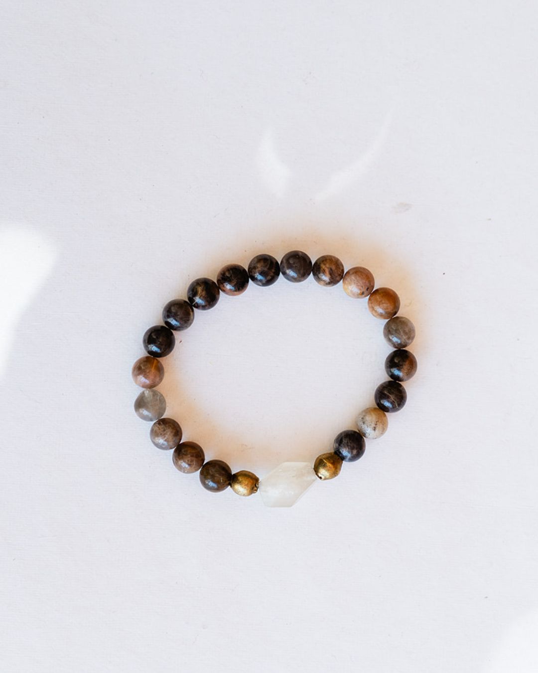 Brown Moonstone Good Vibes bracelet with gold accent