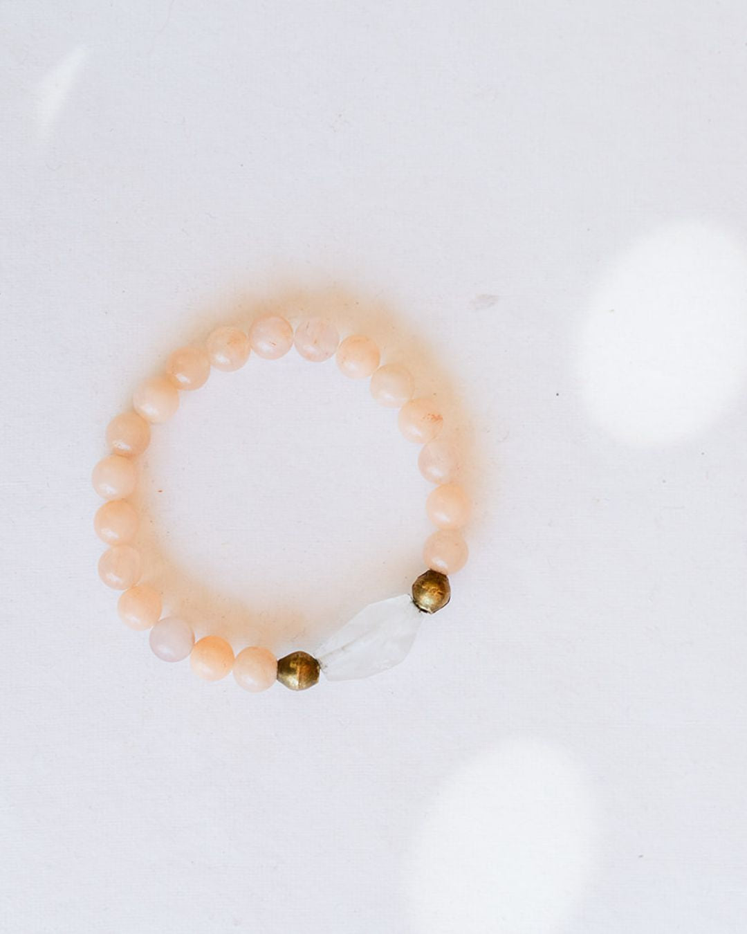 Peach Calcedony Good Vibes bracelet with gold accent