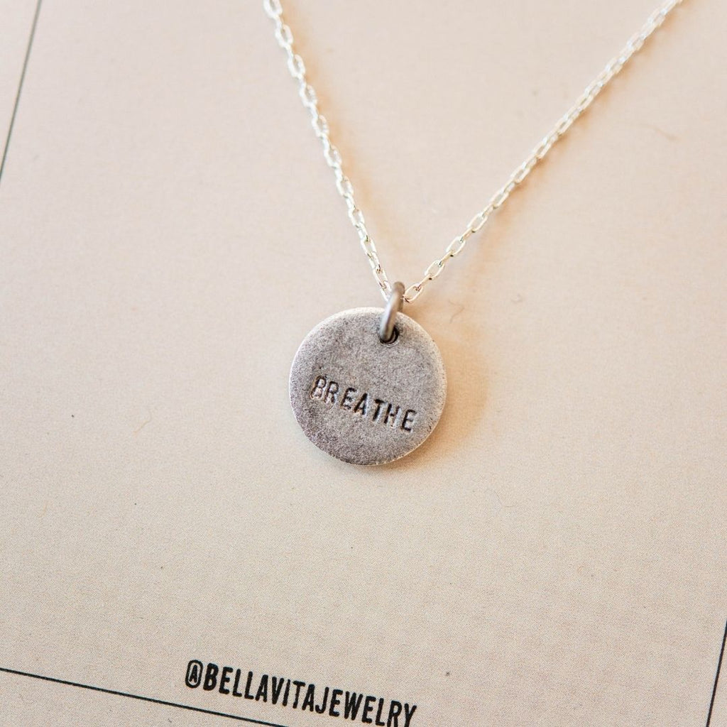 Hand Stamped Silver Charm Necklace Charm + Pendant Necklaces Bella Vita Jewelry   