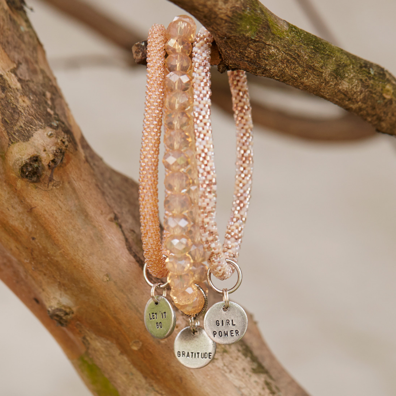 Beaded Bangle + Mantra Charm Beaded Bangles Bella Vita Jewelry