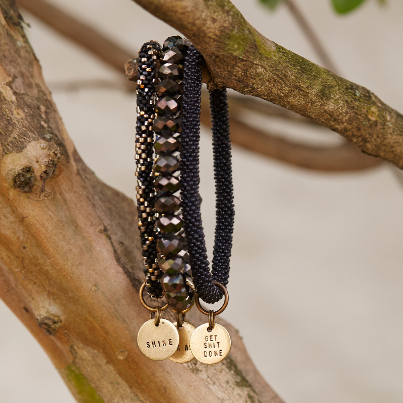 Beaded Bangle + Mantra Charm Beaded Bangles Bella Vita Jewelry
