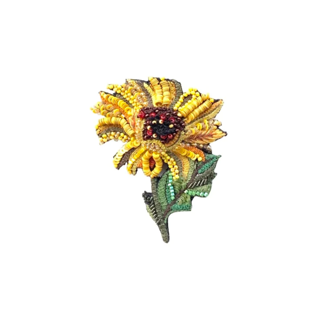Hand Embroidered Brooch Brooches + Pins Trovelore Sunflower (size: 1.75" W x 2.5" T)