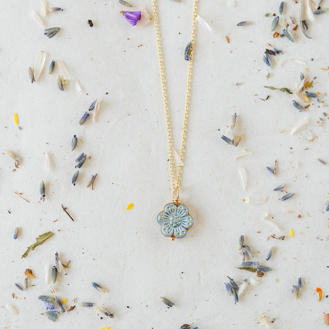Flower Power Chain Necklace Charm + Pendant Necklaces Bella Vita Jewelry Gold Plated Aurora Borealis