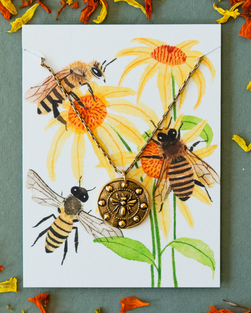In the Garden - Honey Bee Necklace Charm + Pendant Necklaces Bella Vita Jewelry Gold Plated Pendant/Gold Plated Chain