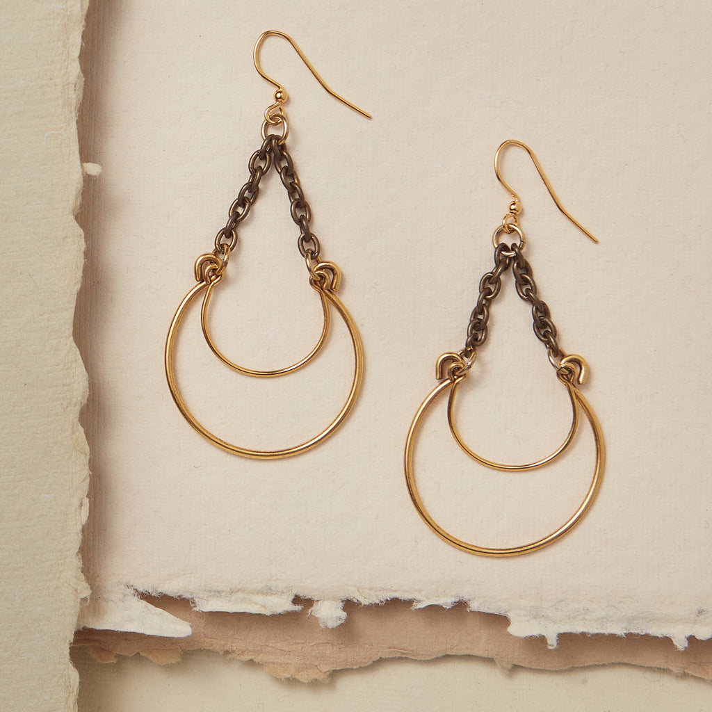 Selene Double Crescent Earrings Dangle Earrings Bella Vita Jewelry Gold Plated  