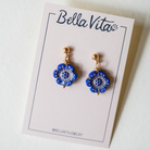 Flower Power Post Earring Stud + Post Earrings Bella Vita Jewelry Gold Plated Blue