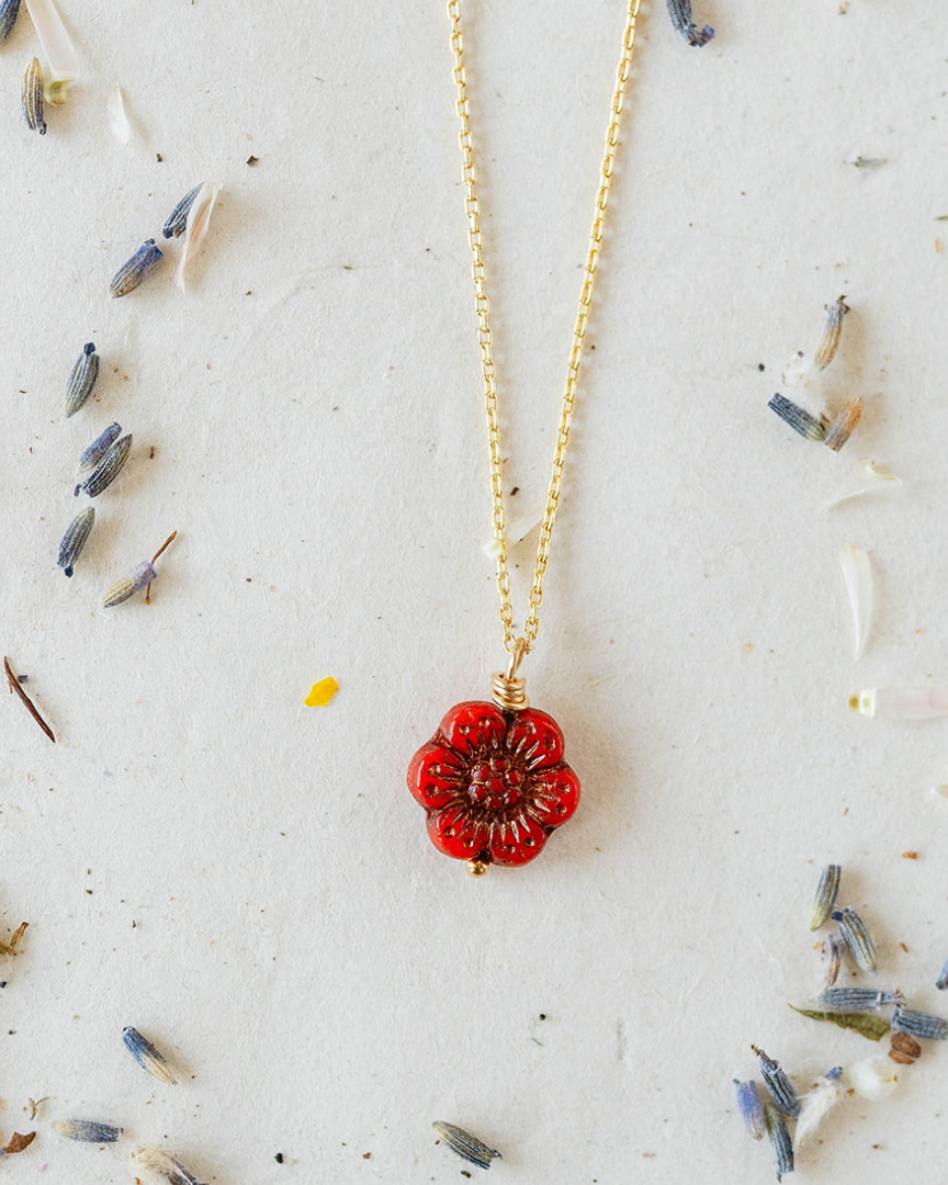 Flower Power Chain Necklace Charm + Pendant Necklaces Bella Vita Jewelry Gold Plated Burnt Orange