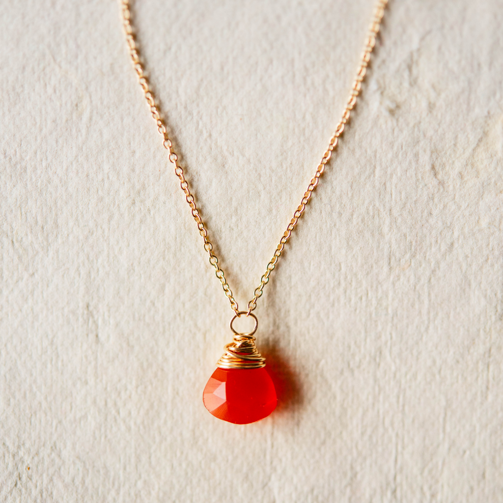 Carnelian Necklace Charm + Pendant Necklaces Bella Vita Jewelry 16" 14K Gold Filled 