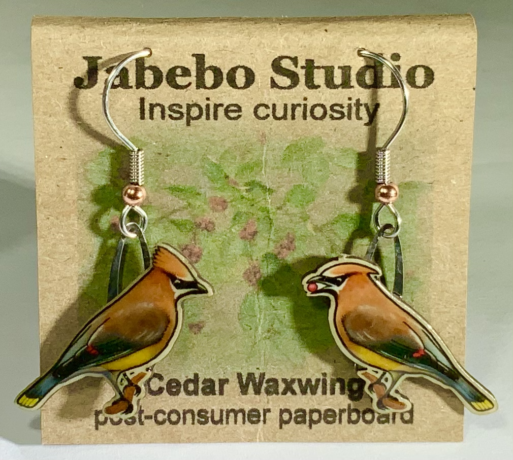 Upcycled Nature Inspired Earrings Dangle Earrings Jabebo Cedar Waxwing  