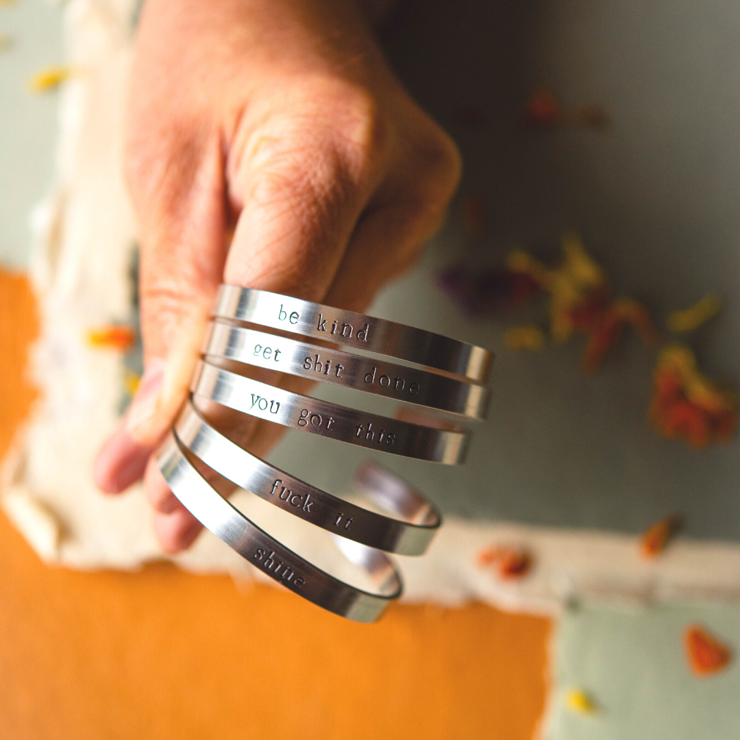 Handstamped Custom Mantra Cuff Cuffs Bella Vita Jewelry