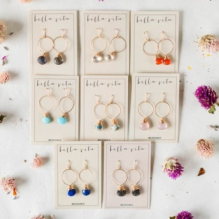 Gemstone "Megan" Hoops Hoop Earrings Bella Vita Jewelry