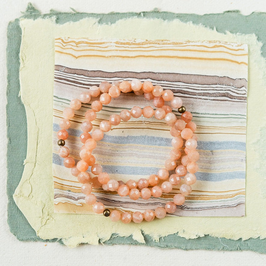 Faceted Gemstone Bracelet Beaded Bangles Bella Vita Jewelry Peach Moonstone 7 inches
