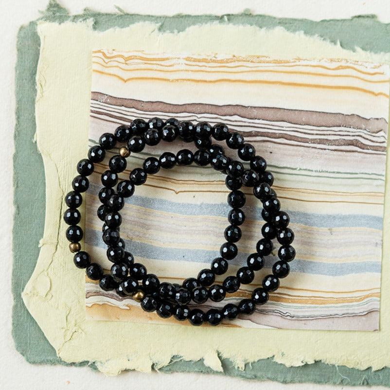 Faceted Gemstone Bracelet Beaded Bangles Bella Vita Jewelry Obsidian  