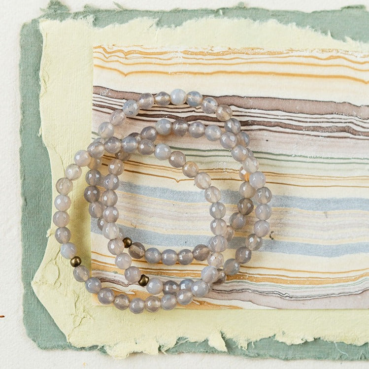 Faceted Gemstone Bracelet Beaded Bangles Bella Vita Jewelry Grey Agate 7 inches