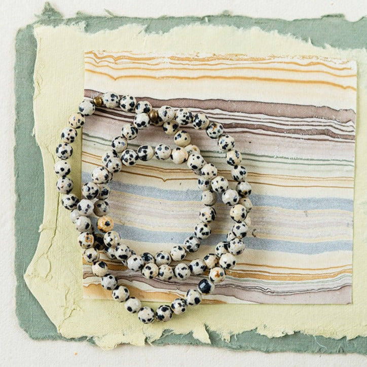 Faceted Gemstone Bracelet Beaded Bangles Bella Vita Jewelry Dalmatian Jasper 7 inches
