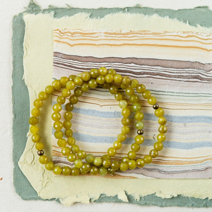 Faceted Gemstone Bracelet Beaded Bangles Bella Vita Jewelry Olive Jade 7 inches