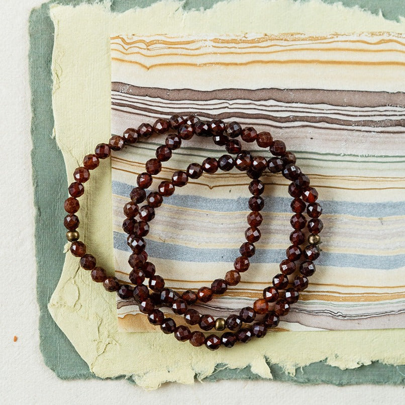 Faceted Gemstone Bracelet Beaded Bangles Bella Vita Jewelry Hessonite Garnet 7 inches