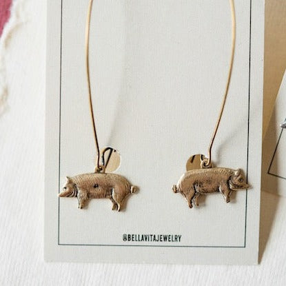 Woo Pig Earrings Dangle Earrings Bella Vita Jewelry Gold Plated