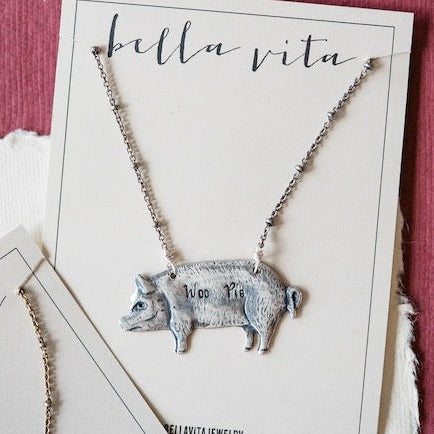 Hand Stamped Woo Pig Necklace Charm + Pendant Necklaces Bella Vita Jewelry