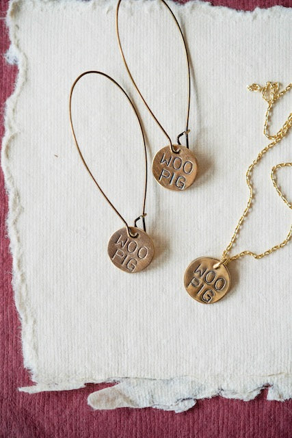 Hand Stamped Woo Pig Charm Necklace Charm + Pendant Necklaces Bella Vita Jewelry