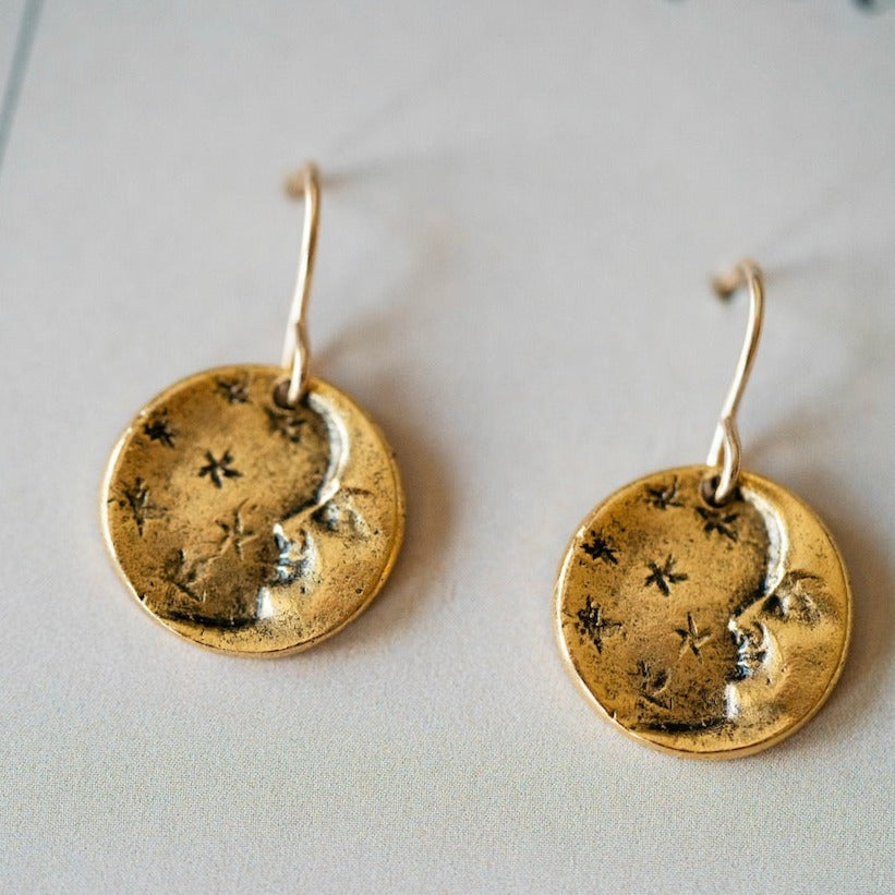 Tiny Token Moon & Stars Earring Dangle Earrings Bella Vita Jewelry   