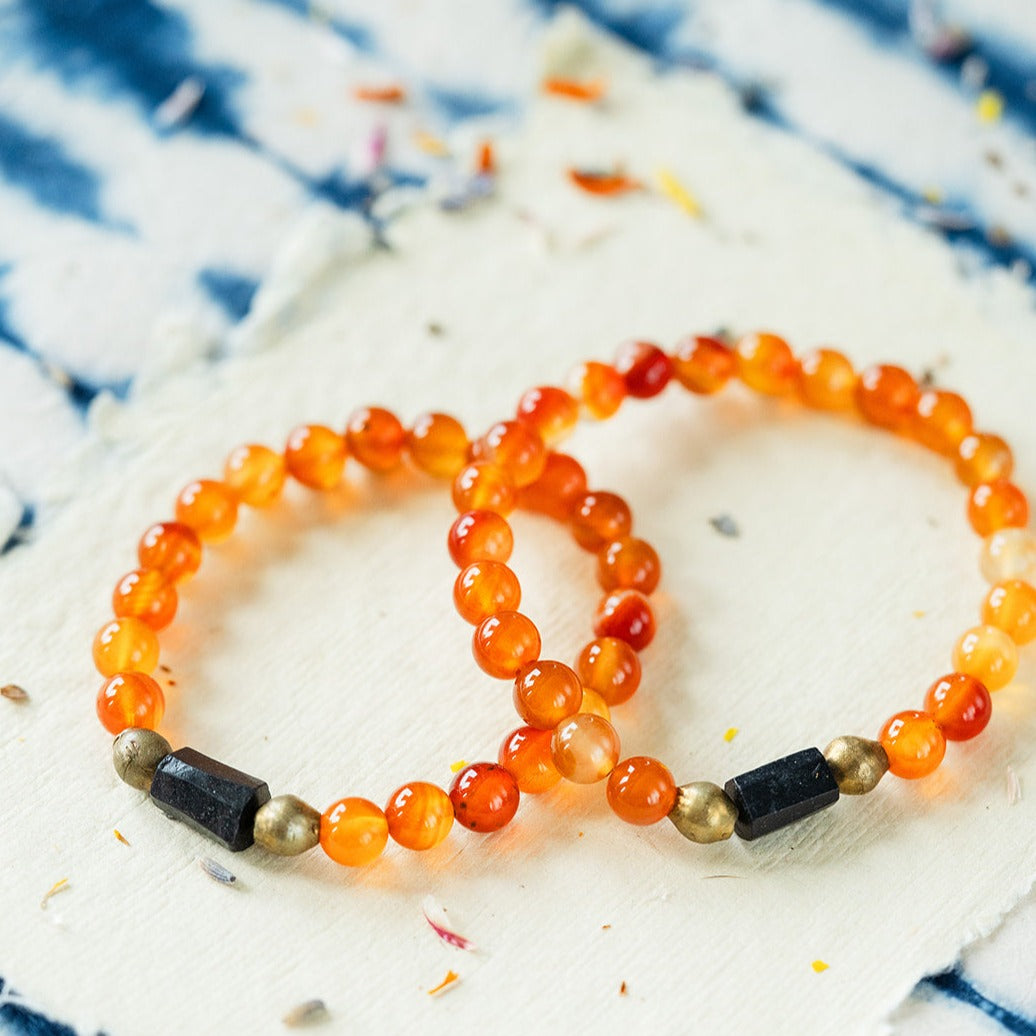 Original Good Vibes Intention Bracelets | Handcrafted Gemstone Jewelry Beaded Bangles Bella Vita Jewelry Carnelian 7 inches