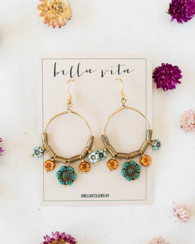 Flower Power Hoop Earring Hoop Earrings Bella Vita Jewelry Teal Dreams