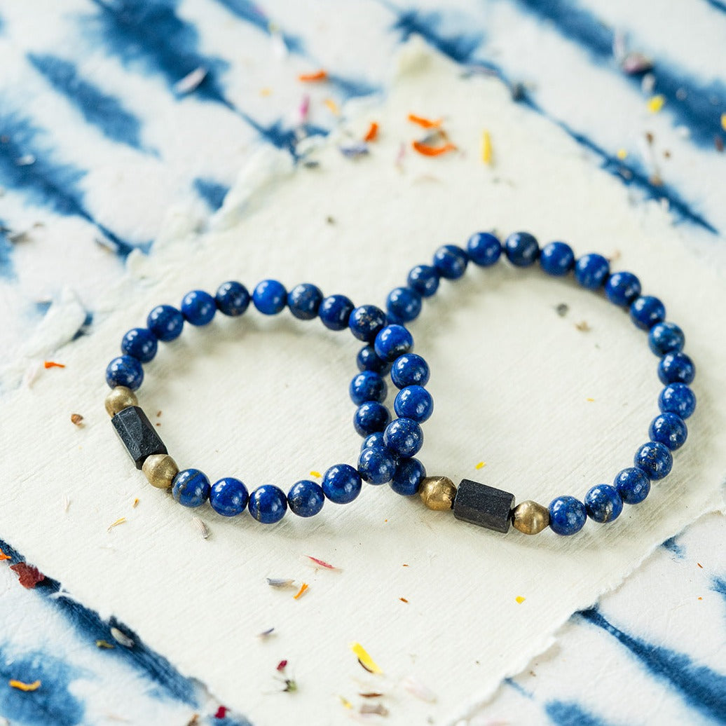 Original Good Vibes Intention Bracelets | Handcrafted Gemstone Jewelry Beaded Bangles Bella Vita Jewelry Lapis Lazuli 7 inches