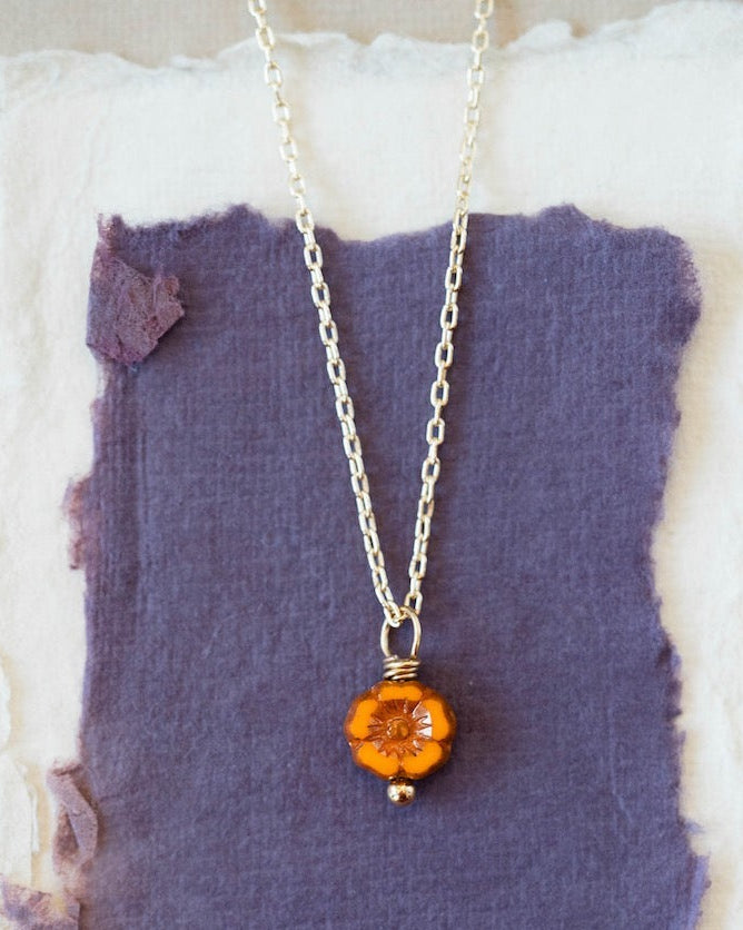 Flower Power Dainty Flower Necklace Charm + Pendant Necklaces Bella Vita Jewelry Gold Plated Marigold