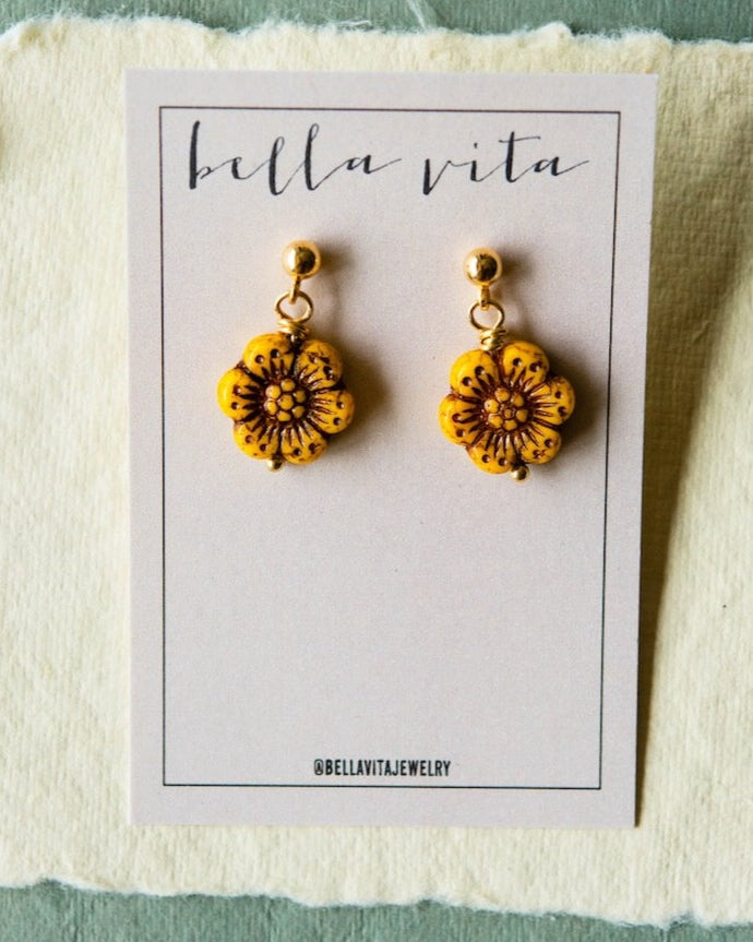 Flower Power Post Earring Stud + Post Earrings Bella Vita Jewelry Gold Plated Marigold