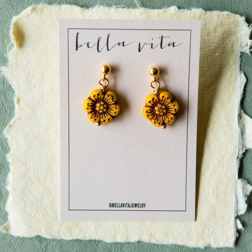 Flower Power Post Earring Stud + Post Earrings Bella Vita Jewelry Gold Plated Marigold