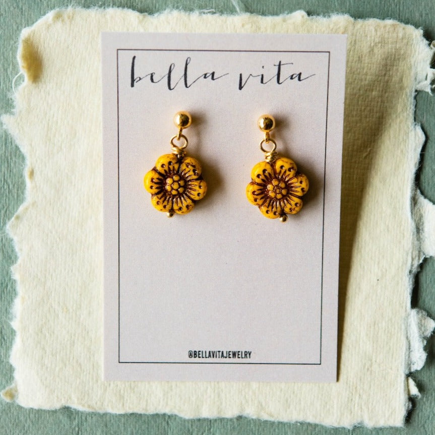 Flower Power Post Earring Stud + Post Earrings Bella Vita Jewelry Gold Plated Marigold 