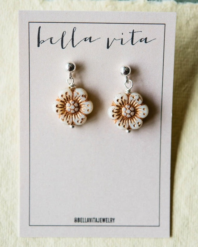 Flower Power Post Earring Stud + Post Earrings Bella Vita Jewelry Gold Plated Ivory