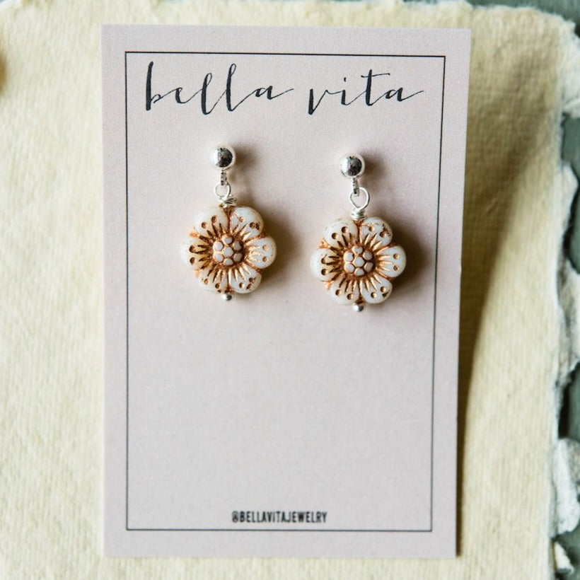 Flower Power Post Earring Stud + Post Earrings Bella Vita Jewelry Gold Plated Ivory 
