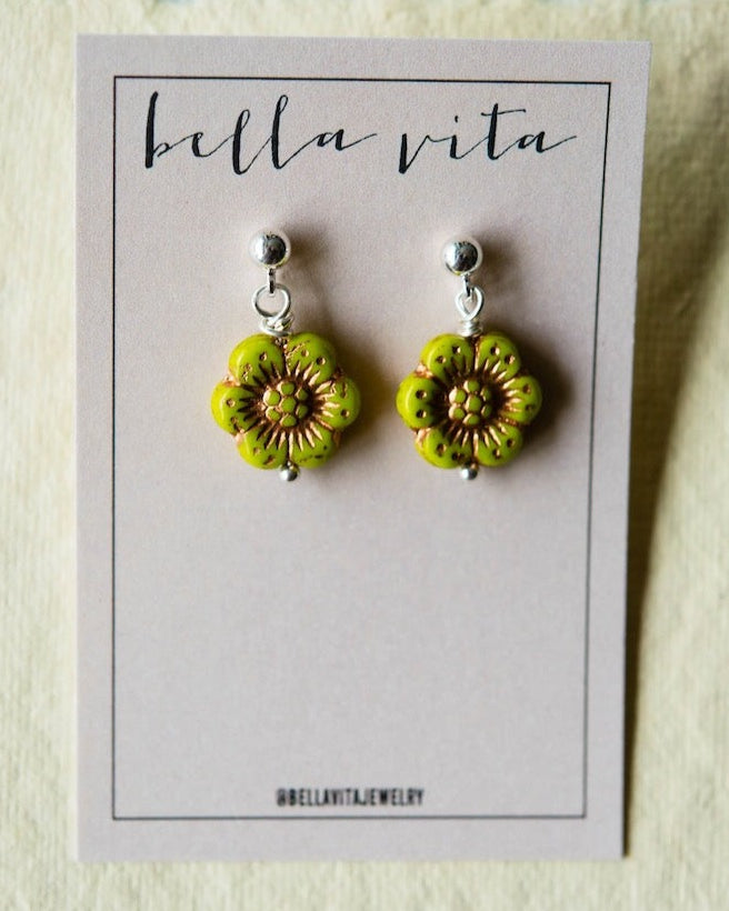 Flower Power Post Earring Stud + Post Earrings Bella Vita Jewelry Gold Plated Lime