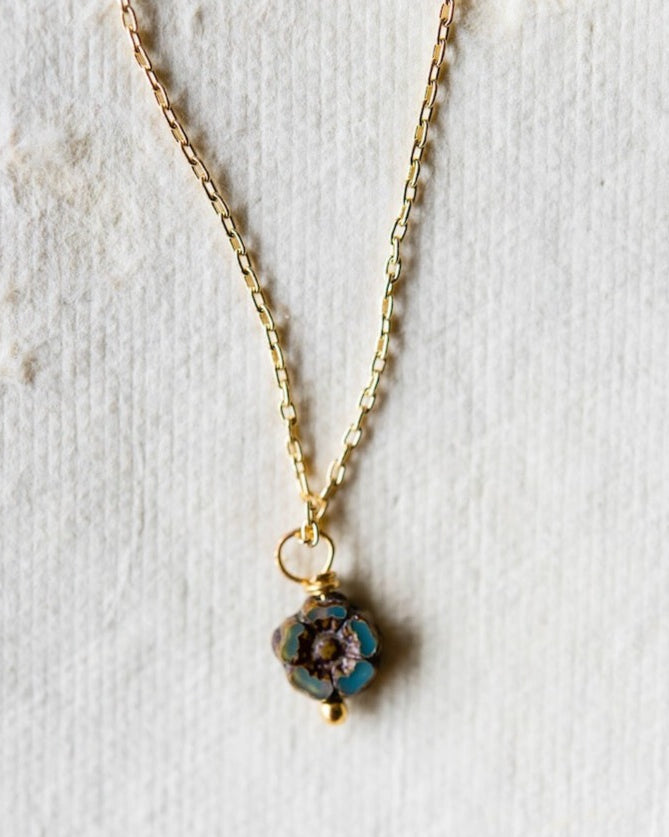 Flower Power Dainty Flower Necklace Charm + Pendant Necklaces Bella Vita Jewelry Gold Plated Teal