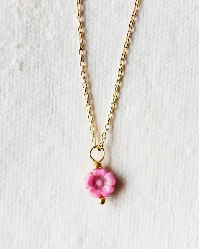Flower Power Dainty Flower Necklace Charm + Pendant Necklaces Bella Vita Jewelry Gold Plated Pink