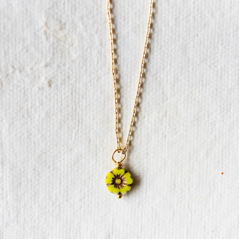 Flower Power Dainty Flower Necklace Charm + Pendant Necklaces Bella Vita Jewelry Gold Plated Lime/Aqua
