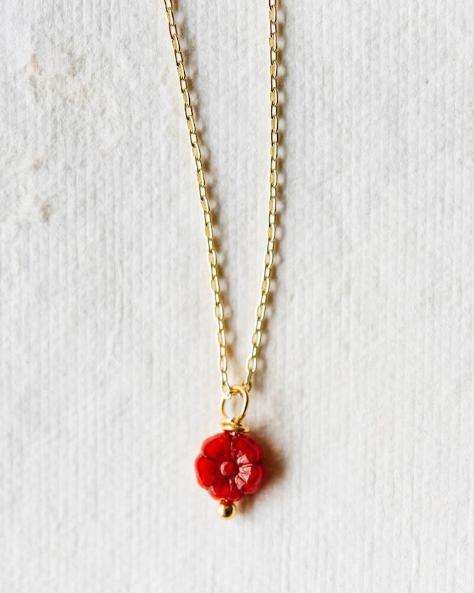 Flower Power Dainty Flower Necklace Charm + Pendant Necklaces Bella Vita Jewelry Gold Plated Orange