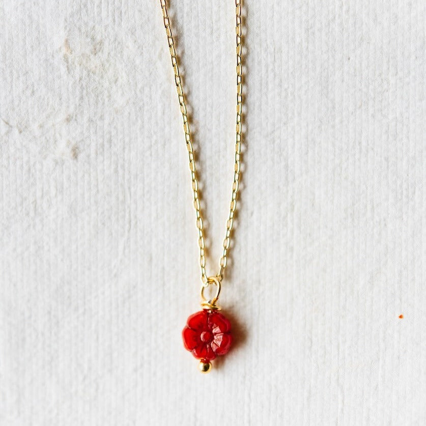 Flower Power Dainty Flower Necklace Charm + Pendant Necklaces Bella Vita Jewelry Gold Plated Orange