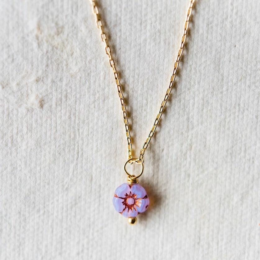 Flower Power Dainty Flower Necklace Charm + Pendant Necklaces Bella Vita Jewelry Gold Plated Purple