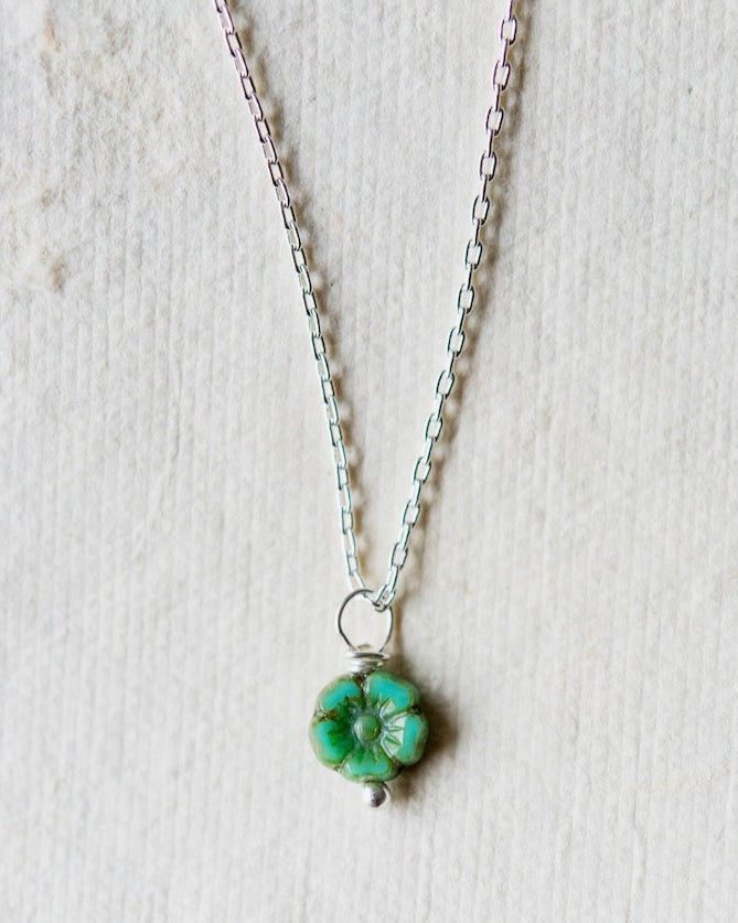 Flower Power Dainty Flower Necklace Charm + Pendant Necklaces Bella Vita Jewelry Gold Plated Turquoise