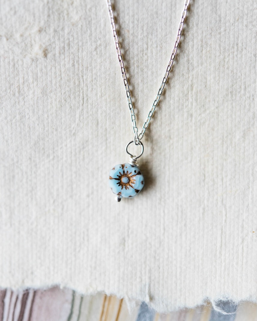 Flower Power Dainty Flower Necklace Charm + Pendant Necklaces Bella Vita Jewelry Gold Plated Aqua