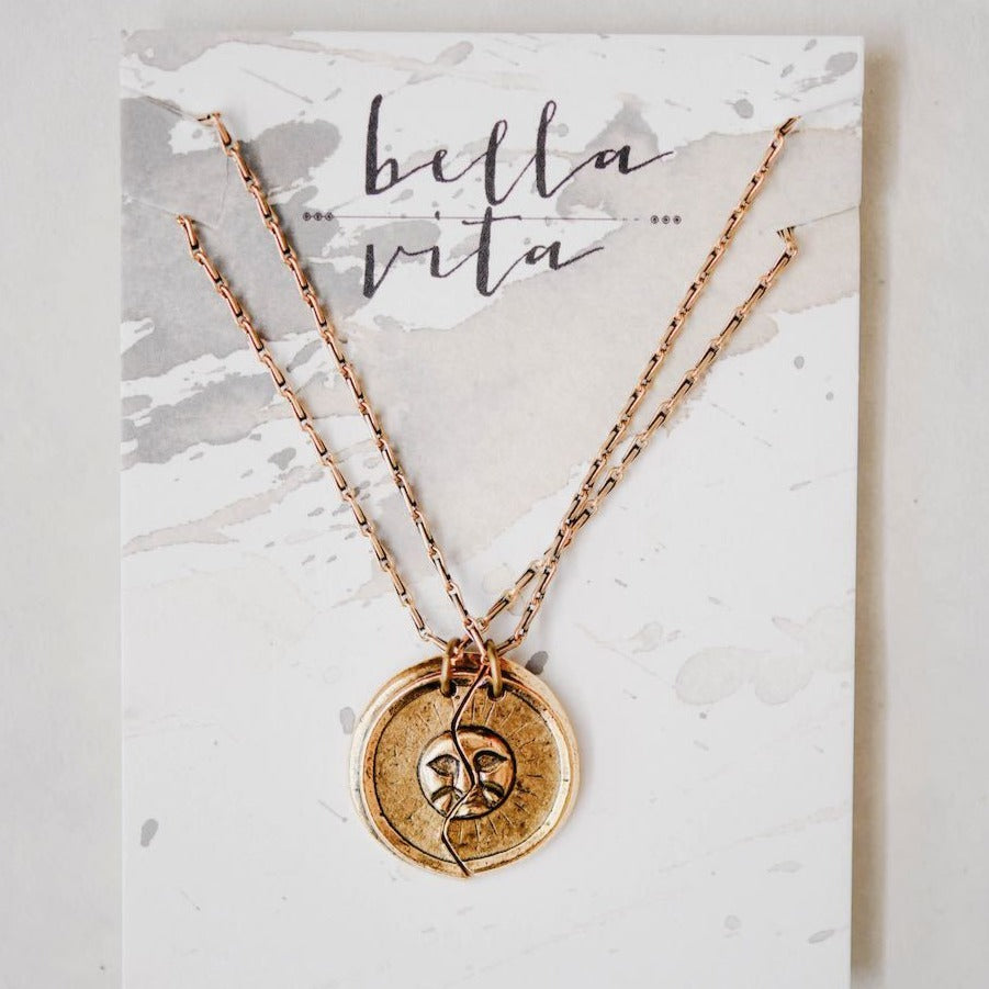 2 Piece Sun Necklace Set Charm + Pendant Necklaces Bella Vita Jewelry Gold Plated Pendant/Gold Plated Chain  