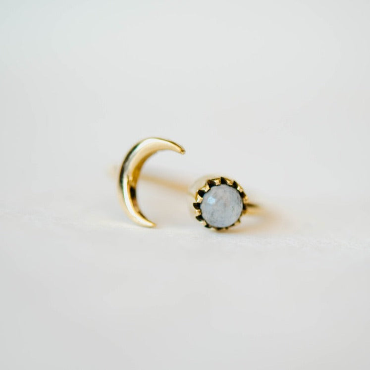 Sun and Moon Ring Rings Bella Vita Imports Rainbow Moonstone