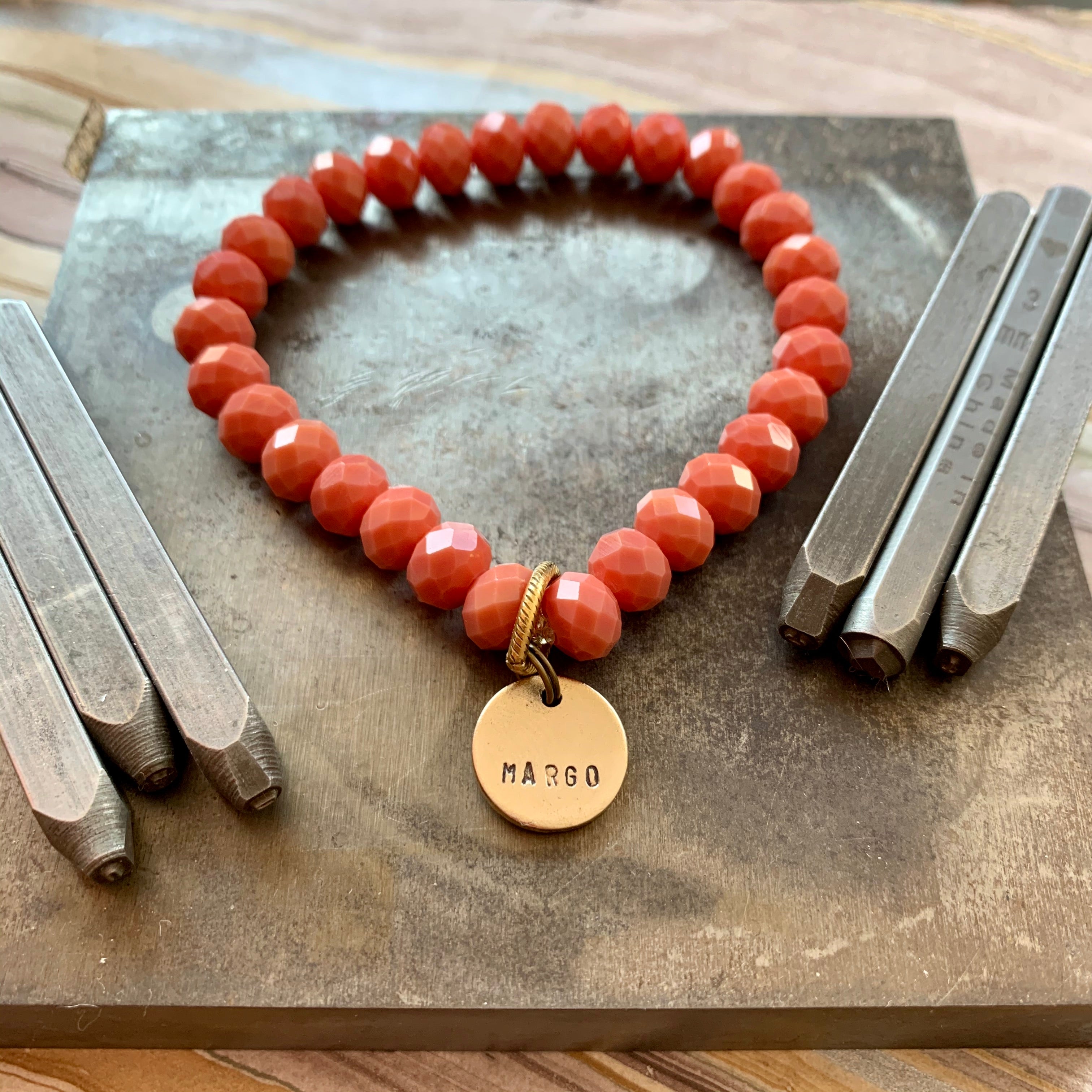 Crystal Bangle + Name Charm Beaded Bangles Bella Vita Jewelry