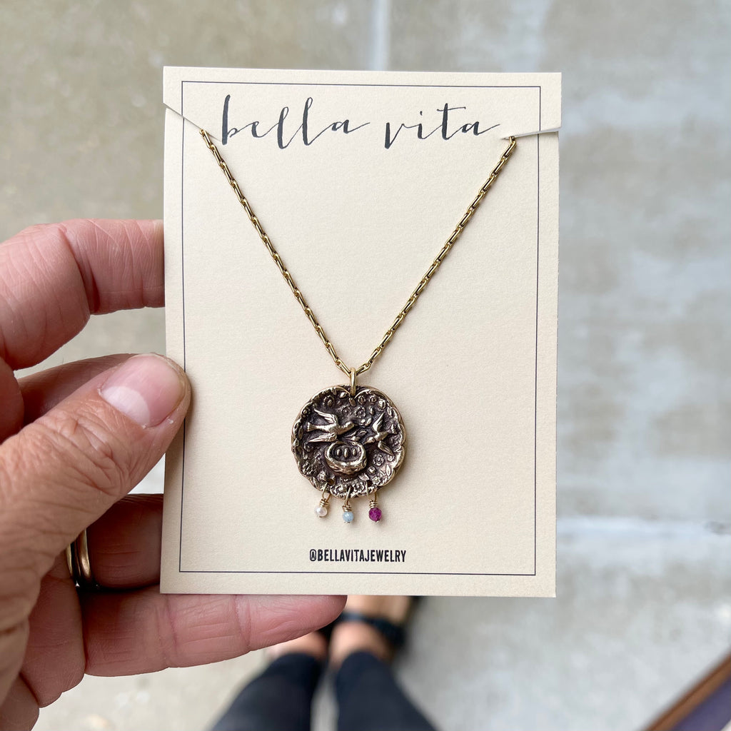 "Mama Bird" Token Necklace Charm + Pendant Necklaces Bella Vita Jewelry   
