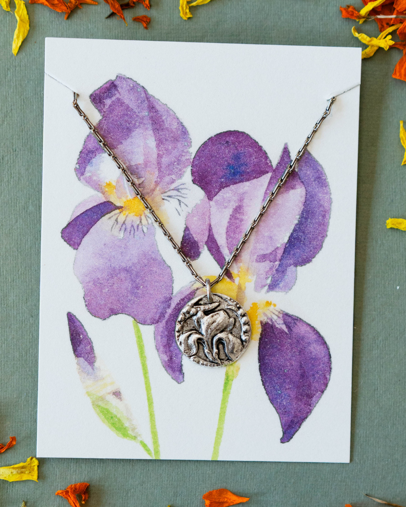 In the Garden - Iris Necklace Charm + Pendant Necklaces Bella Vita Jewelry Pewter Pendant/Silver Plated Chain