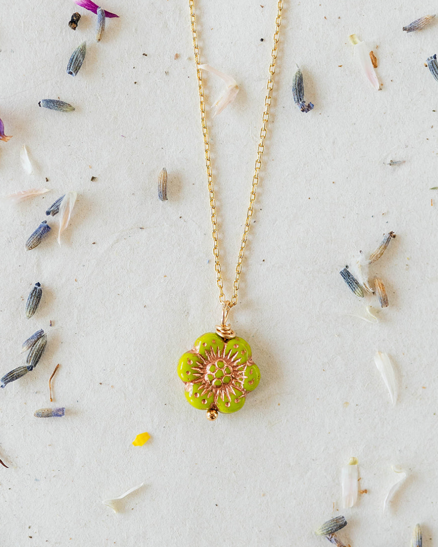 Flower Power Chain Necklace Charm + Pendant Necklaces Bella Vita Jewelry Gold Plated Lime